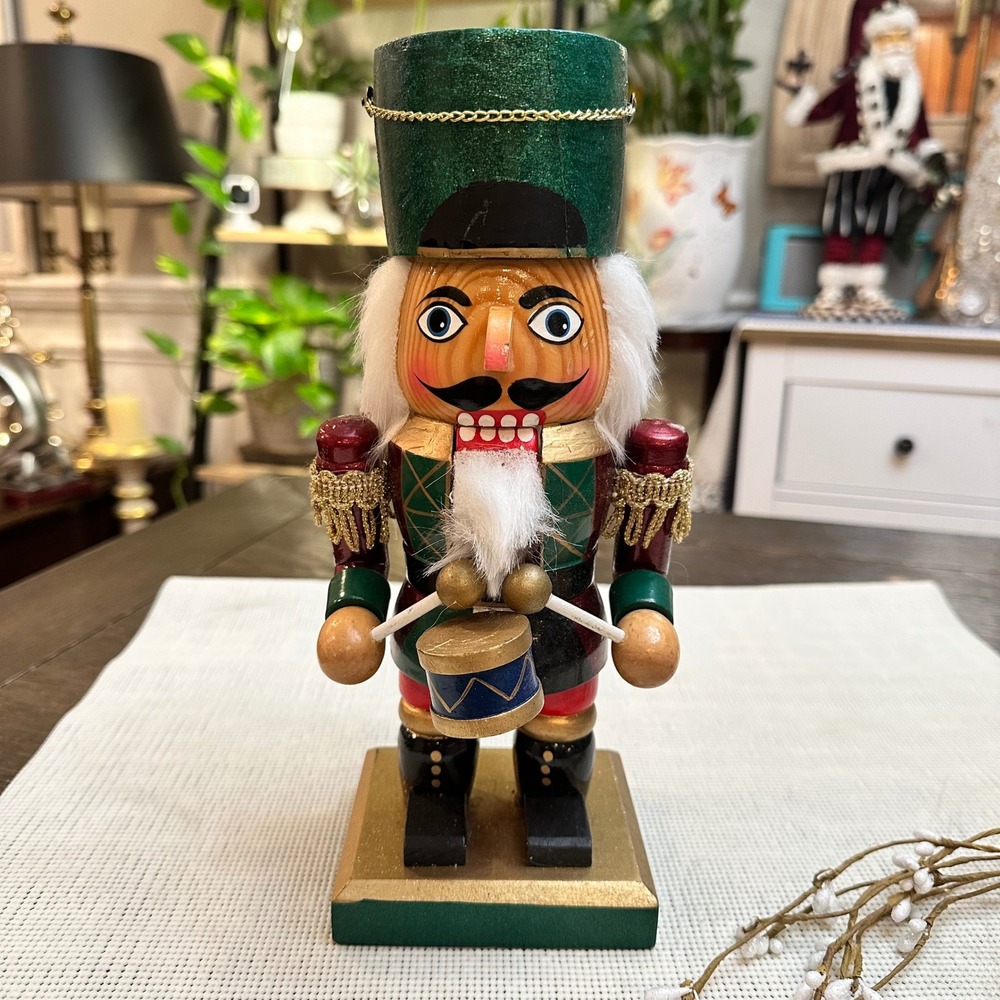 Mark Roberts Nutcracker Ornament Drummer 10 inch tall Green Flawed